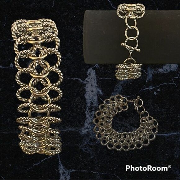 Two Tone Woven Hoop Link Chain Bracelet - Picture 7 of 13